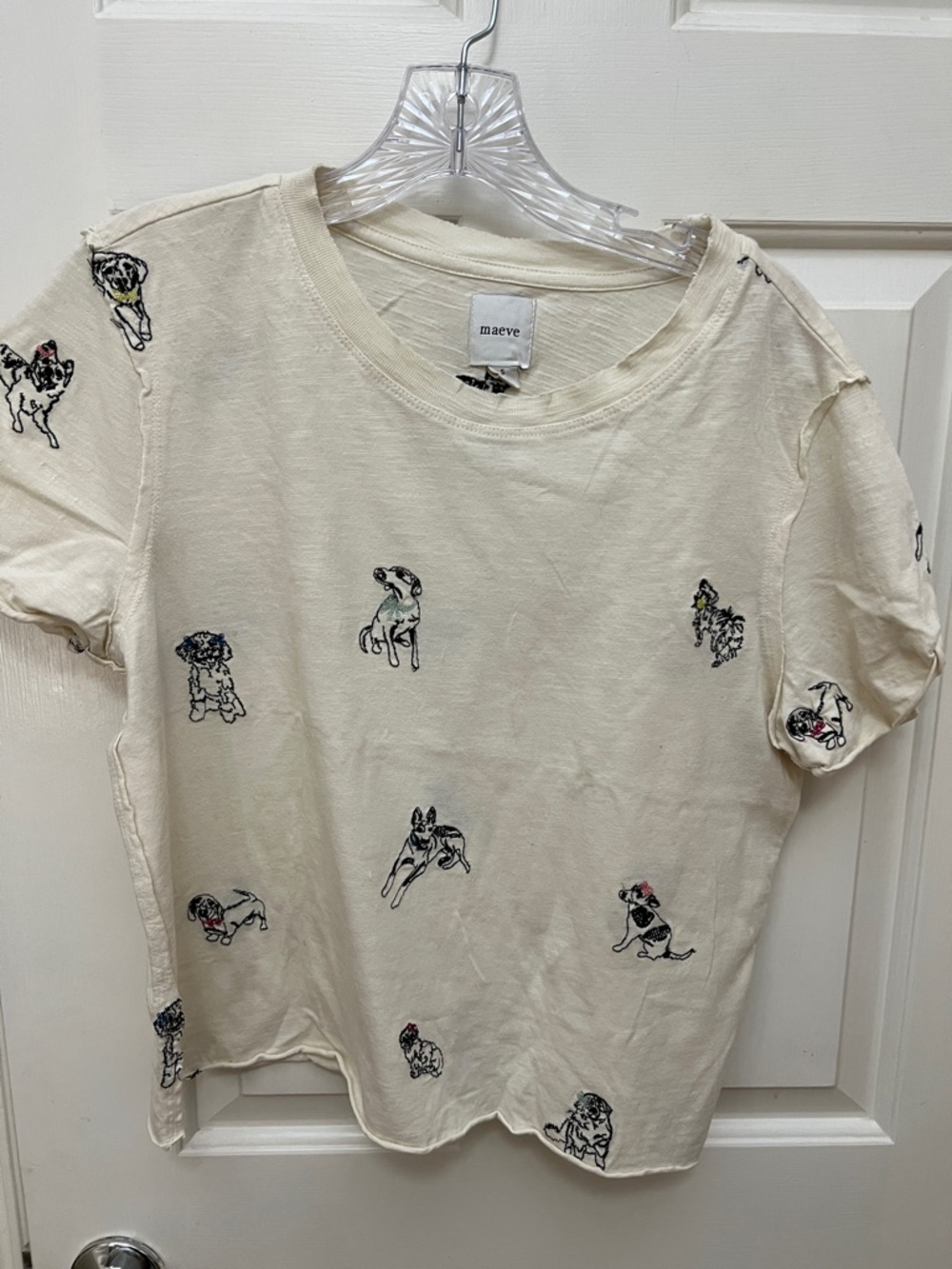 Maeve Caitlin Boxy Tee with Embroidered Dogs